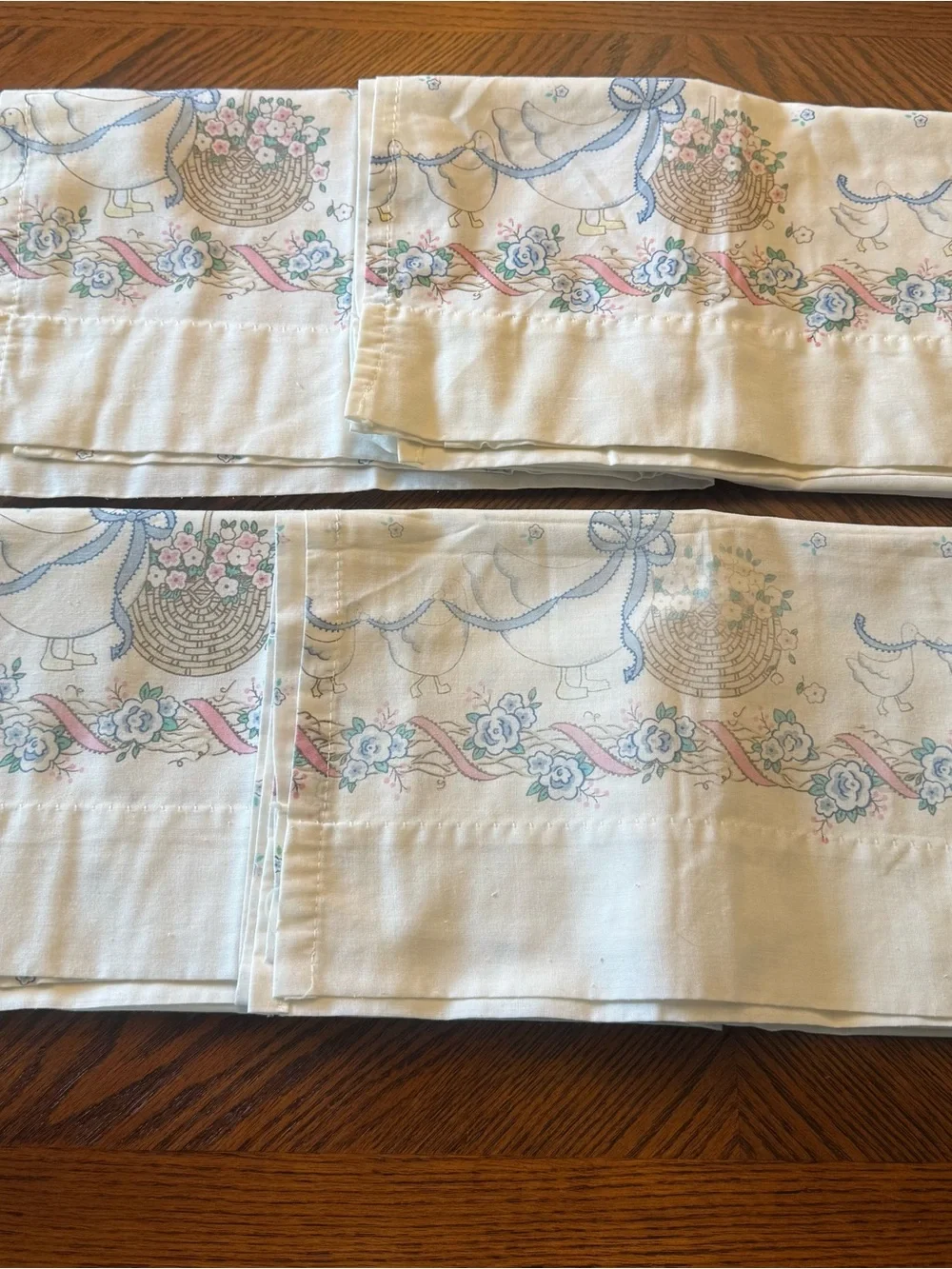 Vintage Rare Find! Goose Blue Ribbon Set 4 Kitchen Curtains Panels 28